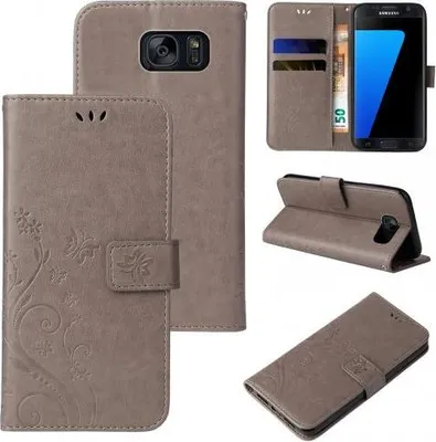 Produktbild von Kunstleder Flip-Hülle Floral für Samsung Galaxy S7 & S7edge - Farbe: Grau - Modellkompatibilität: Für Samsung Galaxy S7
