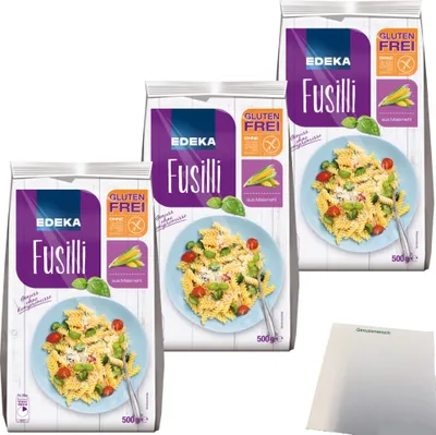 Produktbild von Edeka Fusilli glutenfrei 3er Pack (3x500g Packung) + usy Block