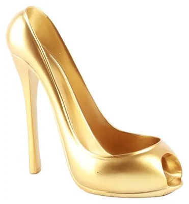 Imagen del producto de Soporte decorativo para botellas de vino, diseño de tacón alto, color dorado, ideal para encimeras