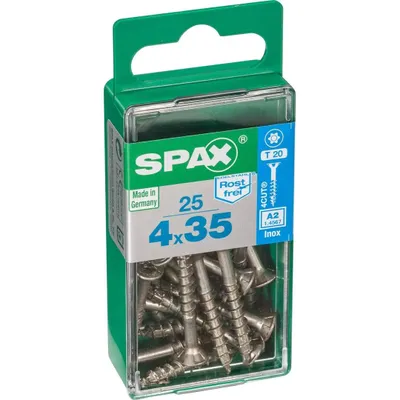 Immagine prodotto di Set di 25 viti SPAX in acciaio inox testa svasata torx, Diam.4 mm x L.35 mm