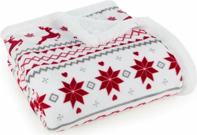 Zdjęcie produktu dla Eurofirany Koc 150x200cm Skandynawska dekoracja świąteczna biało czerwona