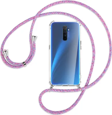 Produktbild von Handykette Backcover-Schutzhülle mit Band (Metall silberfarben) für Realme X2 Pro - lila/rosa/blau