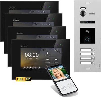 Produktbild von BALTER EVO HD Silber Video Türsprechanlage Fingerprint Set 4 Teilnehmer 4x7" WLAN Monitor Schwarz