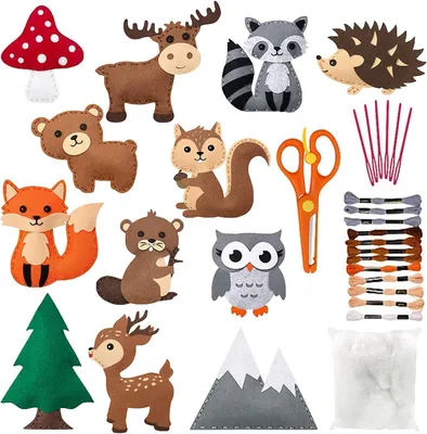 Produktbild von Nähsets für Kinder, Filztier-Sets, Nähsets, DIY-Nähsets für Kinder, Tierformen, Nähsets für Kinder, Filzsets