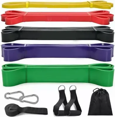 Obrázek produktu pro 5dílná sada elastických odporových pásů s úchyty pro domácí trénink a fitness