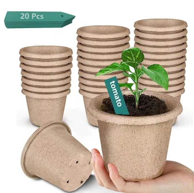 Produktbild von 30 Stück Biologisch Abbaubare Anzuchttöpfe mit Pflanzenmarkern - 11 cm