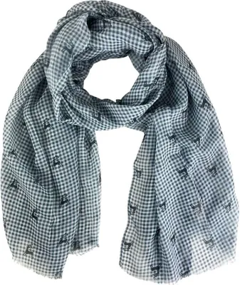 Produktbild von Trachten Halstuch Schal Kariert mit Hirschmotiv 185 x 70 cm | Grau