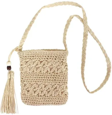 Produktbild von Unyqoos® Handgewebte Strohtasche für Damen mit Quasten und Reißverschluss, Naturstroh, 24×20 cm, 60 cm Riemen – Schulter- oder Crossbody