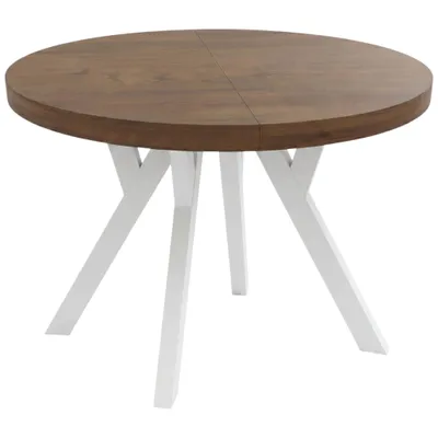 Productafbeelding van Eettafel CONVIVIO ADIDARMEBLE, diameter 90 cm, uitschuifbaar tot 130/170 cm, eikenhout LEFKAS (decoratief), witte poten, 2 inlegplanken van elk 40 cm