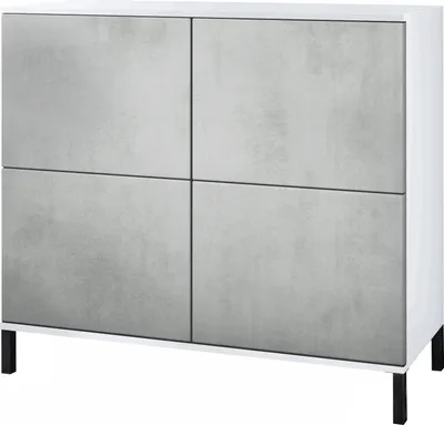 Produktbild von Vladon Kommode Rova V3, Moderner Küchenschrank mit 4 Push-to-Open Türen Weiß matt / Beton Oxid Optik (92,5 x 83.5 x 35)