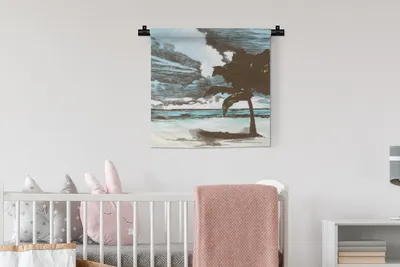 Produktbild von MuchoWow® Wandteppich Wandbehang Strand - Palme - Meer 60x60 cm Tapisserie Dekoration Wandtuch - Dekorationen - Wand Decke