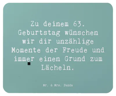 Produktbild von Mr. & Mrs. Panda Mauspad Spruch 63. Geburtstag Freude - Meeresbrise - Geschenk, innere Schönheit, besonderes Ereignis, Happy Birthday, gummi, Zufriedenheit, Mousepad