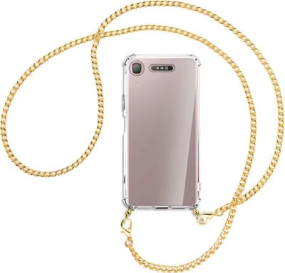 Produktbild von Handykette Backcover-Schutzhülle mit Band (Metall goldfarben) für Sony Xperia XZ1 - goldfarbene Kette