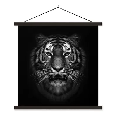 Produktbild von MuchoWow® Textilposter Tiger - Tiere - Schwarz - Weiß - Porträt - Wild 90x90 cm mit schwarzem Rahmen - Magnetisches