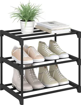 Produktbild von WOLTU Schuhregal schmal 3 Ebenen, Metall, für 6 Paar Schuhe, 42x37x30 cm : Schwarz Farbe: Schwarz