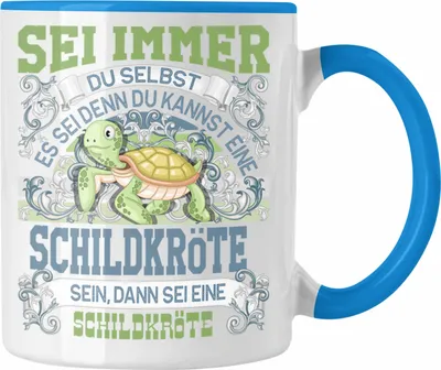 Produktbild von Trendation - Schildkröte Tasse Geschenk Schildkröten Liebhaber Sei immer Du Selbst Spruch (Blau)