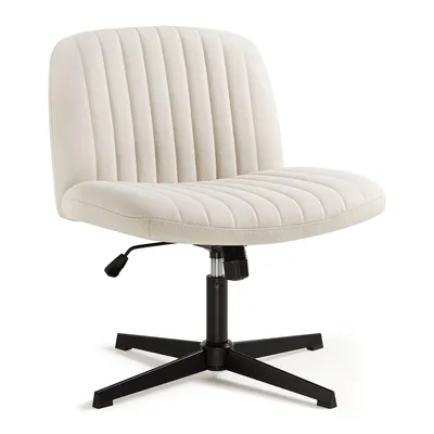 Image de Chaise de bureau sans accoudoirs, chaise pivotante sans roulettes, chaise de bureau avec rembourrage en tissu, réglable en hauteur chaise d'ordinateur, chaise rembourrée avec dossier moyen