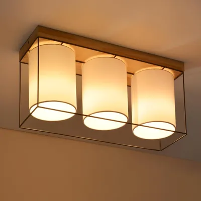 Immagine prodotto di ZMH Lampada a soffitto in legno, 3 luci, attacco E14, con paralume in tessuto. Lampada da soffitto per soggiorno, stile industriale, ideale per soggiorno, sala da pranzo, cucina e corridoio
