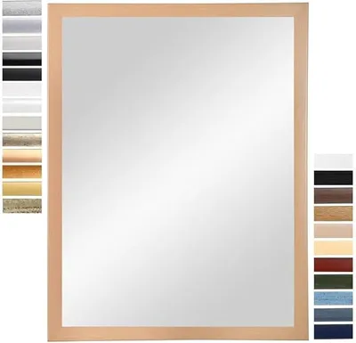 Zdjęcie produktu dla Lustro ścienne o wymiarach 60 x 150 cm (wymiary zewnętrzne) z naturalnego drewna bukowego | Dostępne różne kolory i rozmiary | Lustro panoramiczne | Lustro do łazienki i przedpokoju | Z drewnianą ramą | Wyprodukowano w Niemczech