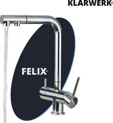 Produktbild von KLARWERK® Felix | ausziehbare 3-Wege Armatur Edelstahl Chrom Glanz | Filter Trinkwasser Wasserhahn Küche | Osmose Mischbatterie L-Auslauf 3 Anschlüsse