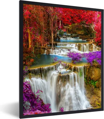 Produktbild von MuchoWow® Gerahmtes Poster Wasserfall - Rosa - Bäume 60x80 cm - Poster mit Schwarzem Bilderrahmen Wandposter Rahmen Foto Bilder - Premium - Wanddeko Wohnzimmer