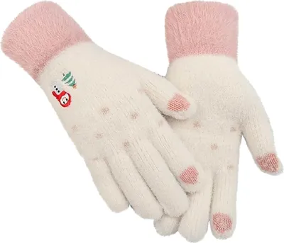 Immagine prodotto di Guanti invernali da donna con ricamo natalizio, bianco/crema, filato acrilico, taglia universale
