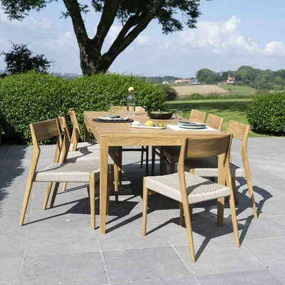 Image de Ensemble de jardin bois teck 8 chaises avec cordage beige CALVI