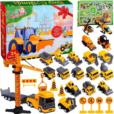 Obrázek produktu pro Adventní kalendář pro děti 2026, auto, stavební stroje, hračky, 24 dní, inženýrská vozidla, bagry, vrtulníky, stavební vozidla, vánoční kalendář, dárek, pro děti ve věku 4-7 let