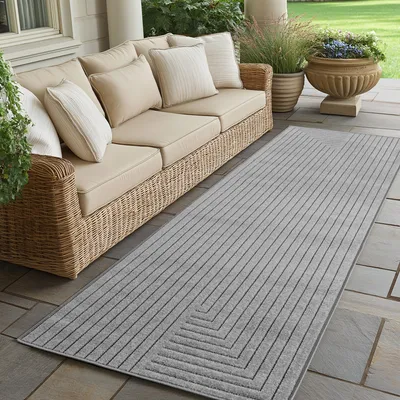 Produktbild von Outdoor Teppich wetterfest, Wohnzimmer, Schlafzimmer, Garten, Balkon, Kurzflor Hoch Tief,Waschbar Teppiche, Größe: 80 x 150 cm, Farbe: Silber-2