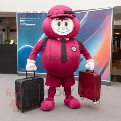 Immagine prodotto di Personaggio del costume della mascotte REDBROKOLY del pallone da rugby Magenta vestito con pantaloni eleganti e valigette