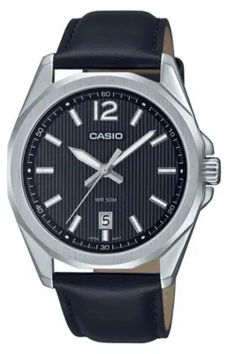 Immagine prodotto di Casio MTP-E725L-1AVDF Orologio da uomo al quarzo nero cinturino in pelle argento WR50 impermeabile con datario Scatola regalo Elegante