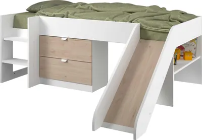 Produktbild von Tobo Halbhochbett mit Rutsche 90x200 - Eiche/Weiß