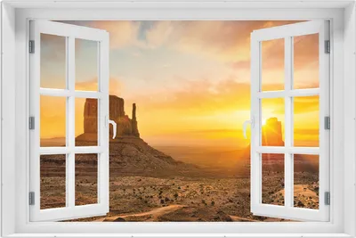 Produktbild von Wallario Wandbild mit Fenster-Illusion: Monument bei Sonnenuntergang, Größe: 61 x 91,5 cm, Poster mit rahmenlosen Bildhalter