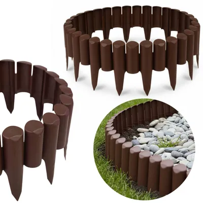 Produktbild von Gartenpalisade Rasenkante Beeteinfassung Kunststoff 2,5 m Braun – Hoher Gartenzaun Stecksystem, Flexible Rasenbegrenzung für Blumenbeete, Wege und Rasenflächen