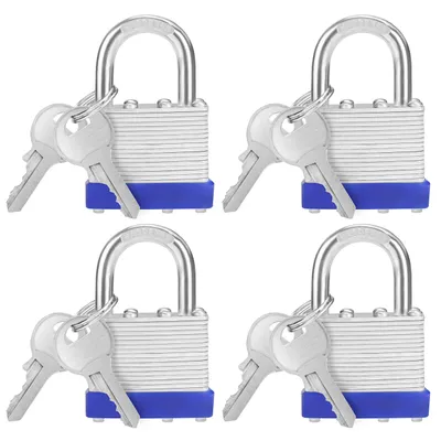 Produktbild von Belle Vous Stahl Vorhängeschloss Set Laminiert, Vorhänge Schloss mit 2 Schlüssel (4Stk) – 6mm Bügel 6,4x 4,2x 2,4cm Sicherheitsschloss Vorhängeschloss