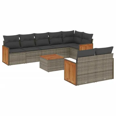 Produktbild von vidaXL 9-tlg. Garten-Sofagarnitur mit Kissen Grau Poly Rattan