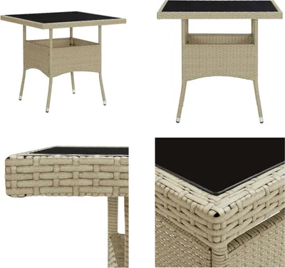 Produktbild von vidaXL Garten Esstisch Beige Poly Rattan und Glas - Gartentisch - Gartentische - Outdoor-Tisch - Outdoor-Tische