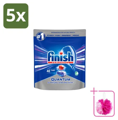Produktbild von 5 x Finish Quantum Powerball Vaatwastabletten – 40 Tabs - Sparpackung - 5 Stücke