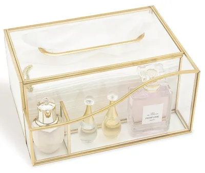 Produktbild von Taschentücherbox Glas mit Organizerfunktion Gold 25x17x10 cm
