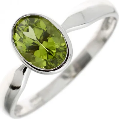 Produktbild von Damenring Ring mit echtem Peridot grün 925 Silber oval Fingerschmuck Innenumfang 58mm  Ø18.5mm