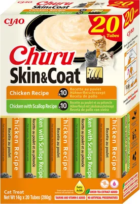 Obrázek produktu pro Inaba Cat Churu Skin & Coat Chicken 20x14g Krémová pochoutka pro kočky pasta mix s kuřecím masem