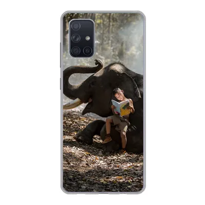 Produktbild von MuchoWow® Handyhülle Schutzhülle Hülle für Samsung Galaxy A51 5G Elefant - Junge - Buch - Wald - Tiere - Natur Silikon Softcase Handy Hülle - Abbildung