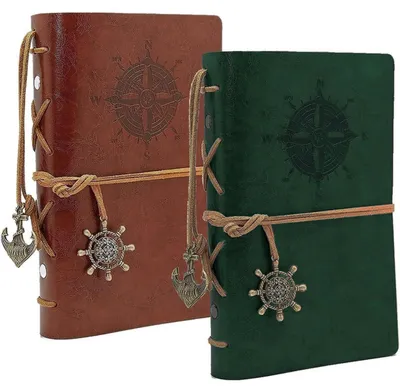 Produktbild von Kunstleder Notizbuch A5 2er Set Grün Braun Nachfüllbar Spiralbindung 16,5 x 23,5 cm