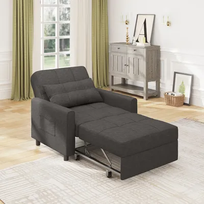 Image de Bealife Canapé-lit simple, fauteuil 3 en 1 avec dossier inclinable, accoudoir TV avec poches latérales, 191x68x44cm