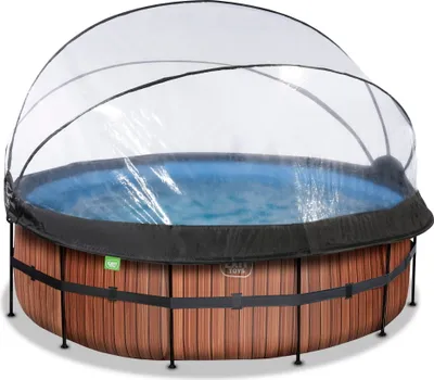 Obrázek produktu pro Bazén EXIT Wood ø427x122cm s pískovou filtrací, čerpadlem a krytem - hnědý