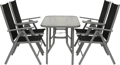 Produktbild von DEGAMO Gartengarnitur Sitzgruppe Gartenset Gartenmöbelset RAVENNA 5-teilig, 4x Klappsessel + Glastisch 70x120cm