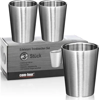 Productafbeelding van Famanu drinkbekers, 250 ml - set van 3, roestvrij staal, geïsoleerd, BPA-vrij