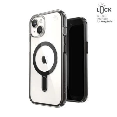 Immagine prodotto di Speck Presidio Perfect-Clear ClickLock & Magsafe - Custodia per iPhone 15 / iPhone 14 / iPhone 13 (trasparente / nero opaco / grigio ardesia)