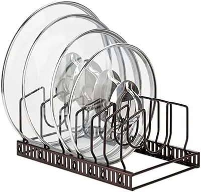 Produktbild von PolkaHome® Topfdeckelhalter, Metall-Abtropfgestell für Deckel, Teller, Schneidebretter und Töpfe mit 7 verstellbaren Fächern, 30x19x13 cm
