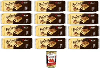 Produktbild von Balconi Pancacao,Morbido pan di spagna e dolce crema al cacao Pancacoa, weicher Biskuitkuchen und süße Kakaocreme 12x280gr + Italian Gourmet polpa 400g